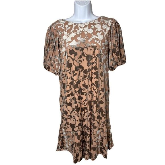 THML Velvet Flutter Dress Size Medium Brown Copper Shimmer WCT2276-3 - Picture 2 of 14